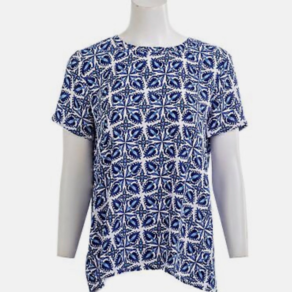 Loose fitting shirt sleeve top with pleated back